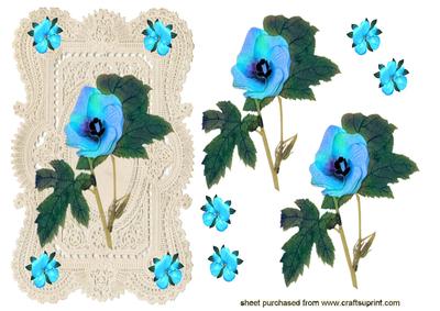 Pretty Turquiose Flower on Ecru Lace