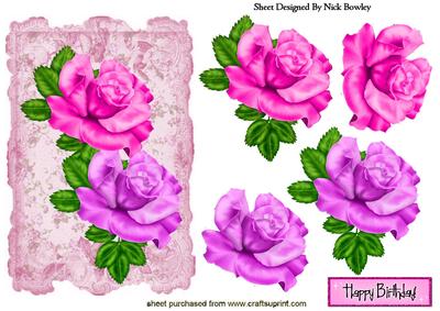 Pretty Pinks/purple Roses on Lace
