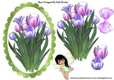 Lilac/pink Tulips with Faerie in Glitter Oval Frame