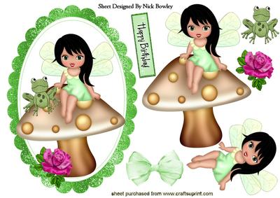 Cute Faerie with Frog on Mushroom