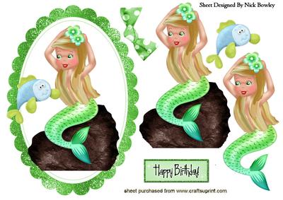 Cute Little Mermaid with Fish in Oval Frame