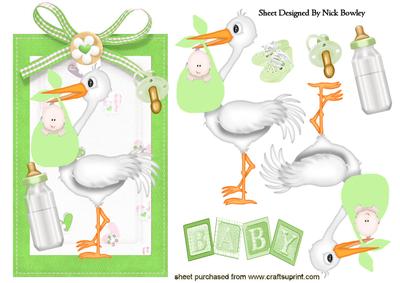 Cute Baby Boy/girl with Stork on a Tag