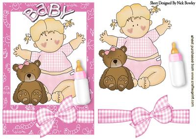 Baby Girl with Teddy Bear and Bottle