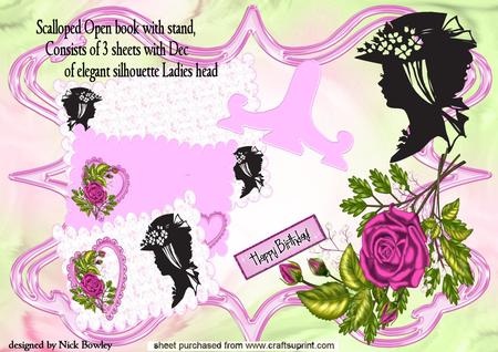 Pretty Scalloped Book of Silhouette Lady with Rose Kit
