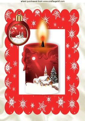 Pretty Candle, & Snow Scene with Bauble in Star Frame A4