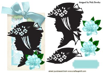 Beautiful Silhouette Lady in Hat on Turq Tag
