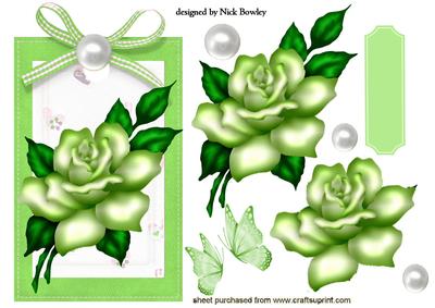 Pretty Green Roses on Tag with Pearls