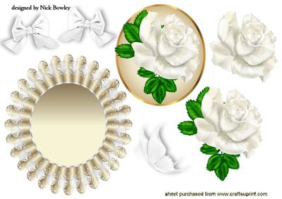 Beautiful White Rose on Gold/white Lace Rocker