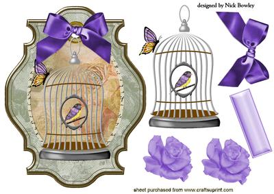 Antique Bird Cage on Antique Rose Tag