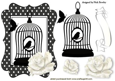 Silhouette Bird Cage with White Roses