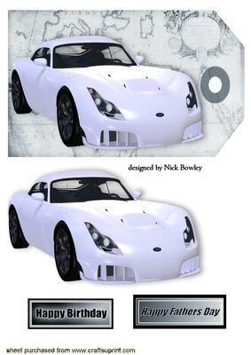 White Sports Car on a Tag with Map