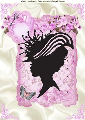 Pretty Silhouette Lady in Bonnet in Lilac Rose Frame A4