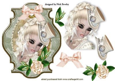 Pretty Lady with Peach Rose in Antique Tag