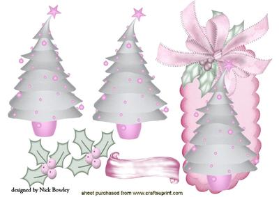 Pretty Pink Christmas Tree on Fancy Bow Tag