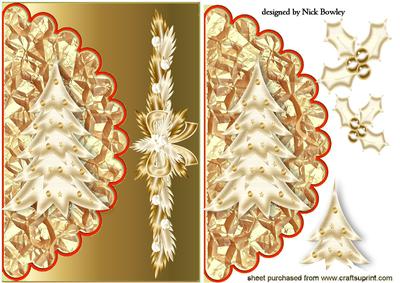 Beautiful Gold Christmas Tree on Scalloped Envelope