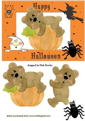 Cute Wooly Bear on Pumpkin in Halloween Frame