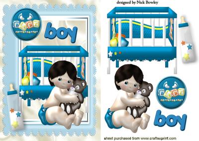 Cute Baby Boy with Playpen and His Cuddly Toy Toy