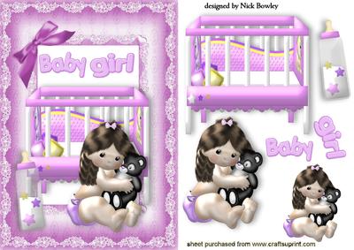 Cute Baby Girl with Playpen and Her Cuddly Toy