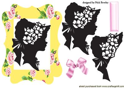Pretty Silhouette Lady in Pink/yellow Rose Frame