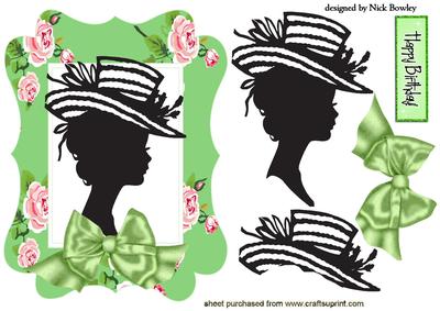 Pretty Silhouette Lady in Green/pink Roses Frame
