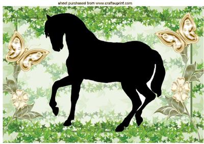 Black Silhouette of a Horse with Gold Butterflies A4