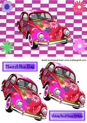 Beetlecar with Flowers on Vibrant Coloured Background