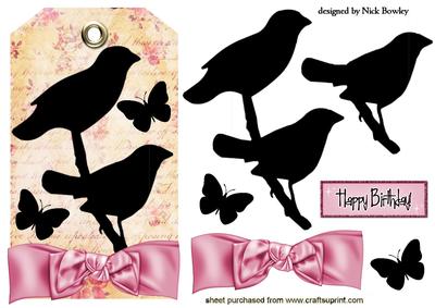 Silhouette Birds on a Rose Tag with Bow