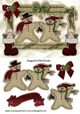 Lovely Wooden Frame, with Wooden Snowmen