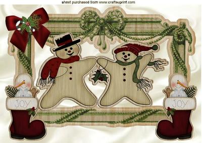 Lovely Wooden Frame, with Snowmen A4