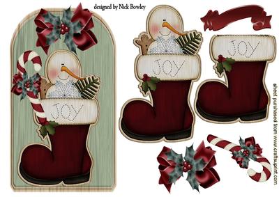 Snowman in Stocking on Wooden Tag with Candy