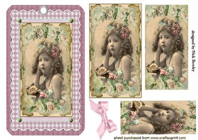 Pretty Vintage Girl on Lace Tag with Pyramids