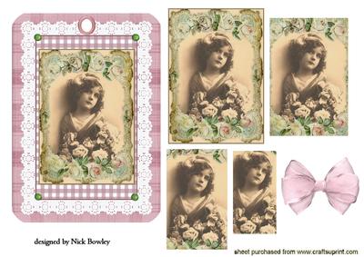 Vintage Flower Girl in Floral and Gingham Pyramid Tag