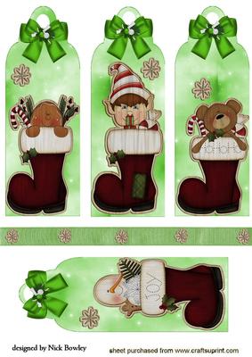Wooden Christmas Stockings on Snowflake Tags