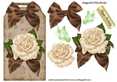 Beautiful Cream Rose with Brown Bow on a Tag
