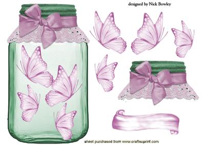 Butterflies in a Jar with Lace and Bow