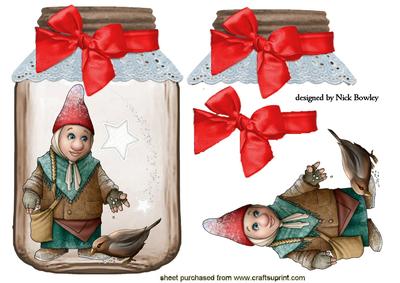 Christmas Gnome with Bird in a Jar