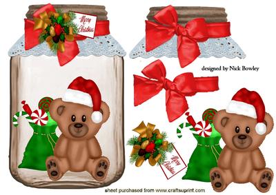 Santa Teddy in a Jar with Candy and Big Bow