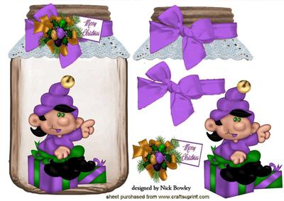 Santas Elf in Purple in a Jar with Bow