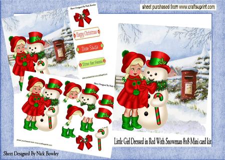 Little Girl in Red with Snowman 8x8 Mini Kit