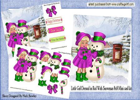 Little Girl in Cerise with Snowman 8x8 Mini Kit