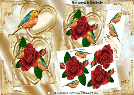 Beautiful Hand Painted Red Roses on Gold Heart 8x8 Mini Kit