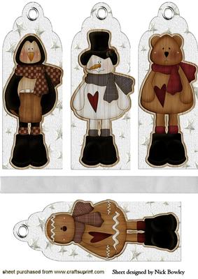 Christmas Snowman, Penguin, Teddy, and Gingerbread Bookmarks