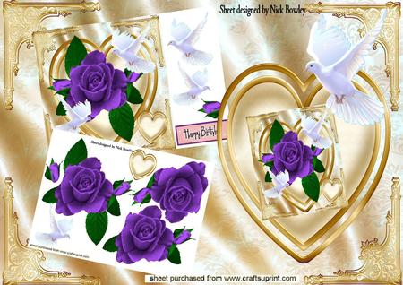 Hand Painted Purple Roses with Dove & Heart 8x8 Mini Kit