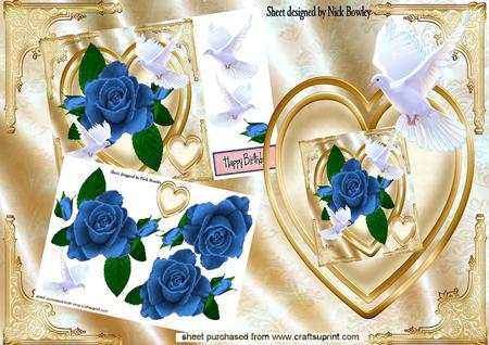Hand Painted Blue Roses & Doves on a Heart 8x8 Mini Kit