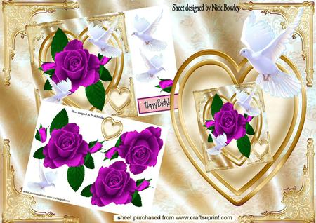 Hand Painted Cerise Roses & Doves on a Heart 8x8 Mini Kit