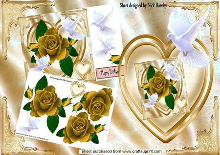 Hand Painted Gold Roses & Doves on a Heart 8x8 Mini Kit
