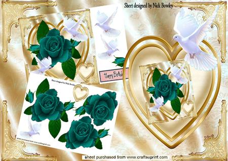 Hand Painted Jade Roses & Dove on a Heart 8x8 Mini Kit