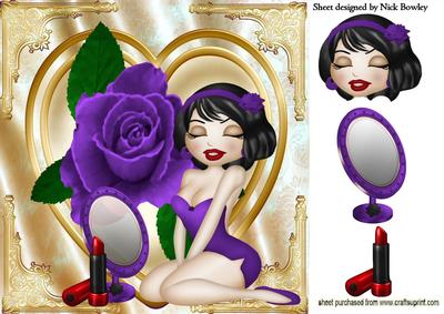 Cute Little Lady with Lippy, Purple Rose on Heart 8x8