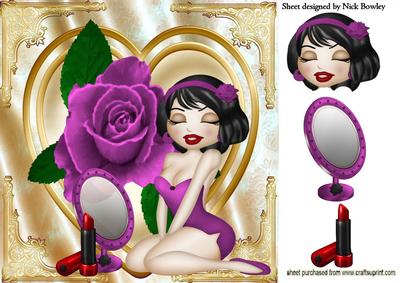Cute Little Lady with Lippy, Cerise Rose on Heart 8x8
