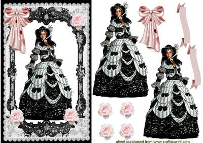 Elegant Lady in Black Lace Frame & Pink Bow